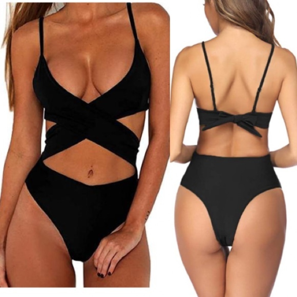 Sexy Criss Cross Bathing Suit Cutout Swimwear Strappy One Piece Swimsuit Large